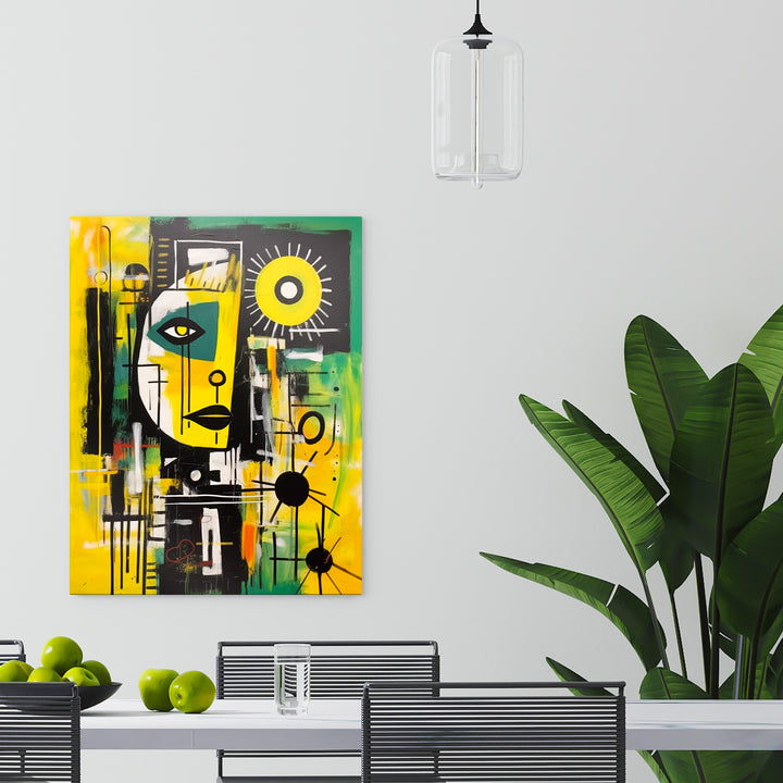 Abstrakte Malerei in Fusion von Gelb-Grün und Schwarz