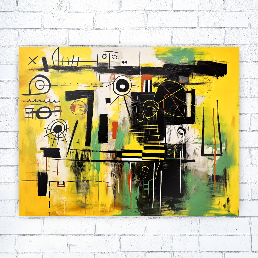 Abstraktes Kunstwerk in Gelb Grün und Schwarz - Farbpalette fusioniert