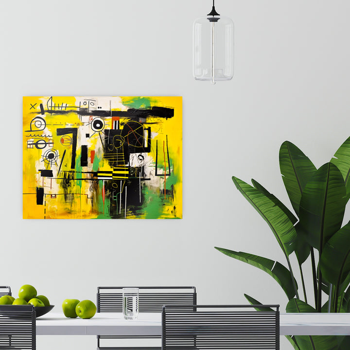 Abstraktes Kunstwerk in Gelb Grün und Schwarz - Farbpalette fusioniert