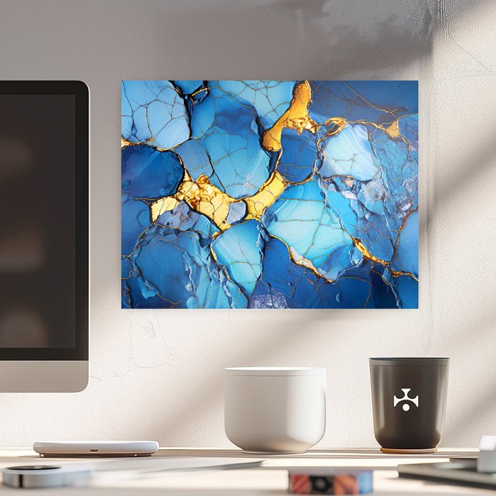 Abstraktes Marmor Kunstwerk - Blau-Gold