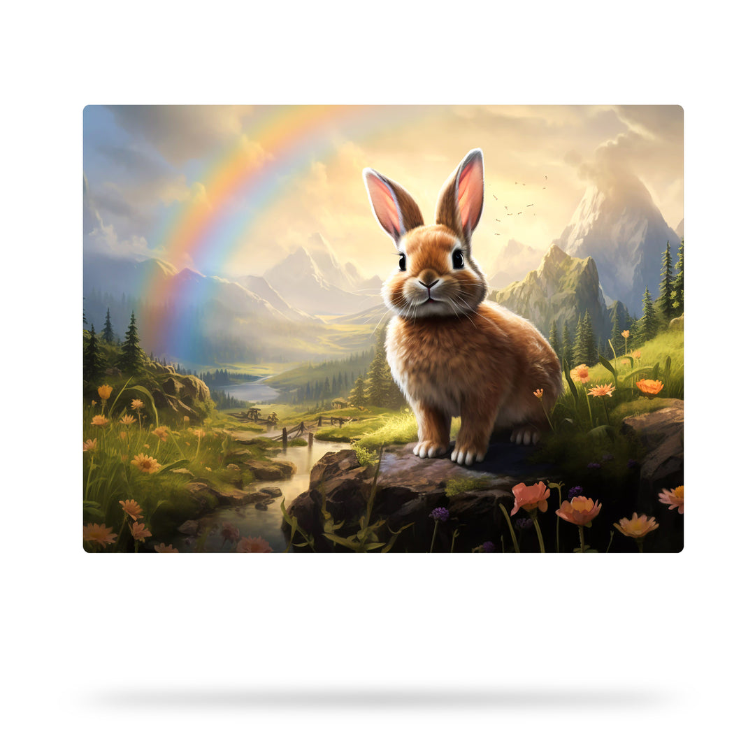 Auf Regen folgt Sonnenschein - Kaninchenjunges im Glanz des Regenbogens