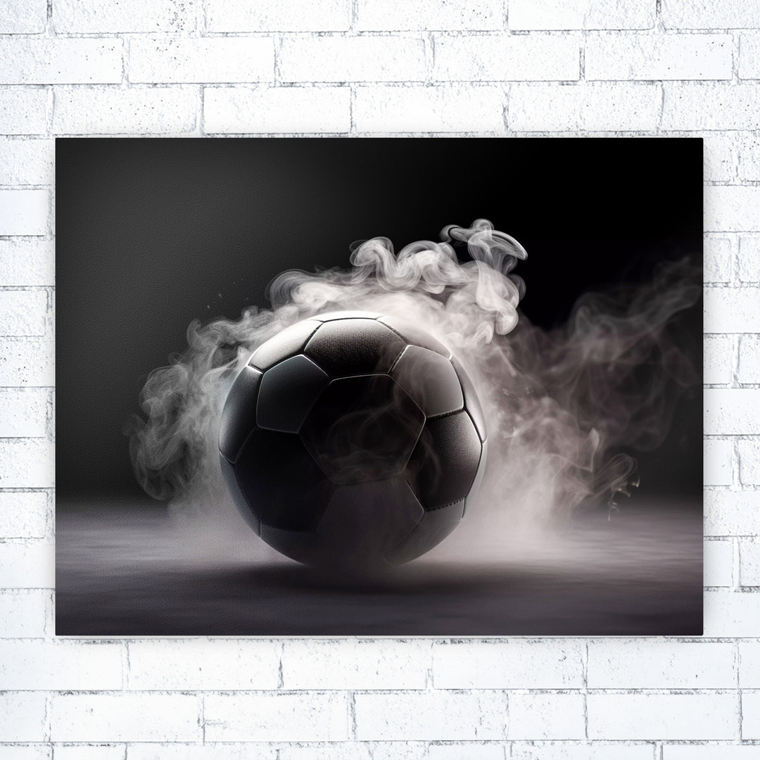 Fußballkunst - Rauchender Ball in schwarz-weiß