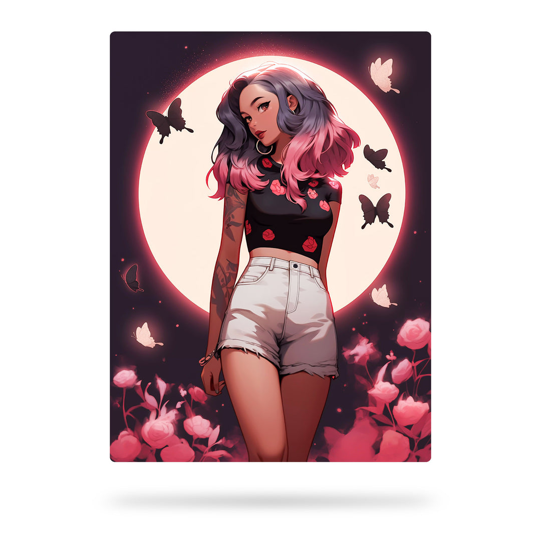 Girl mit Schmetterlinge im Bauch - Zarte Rosa Liebe im Mondschein