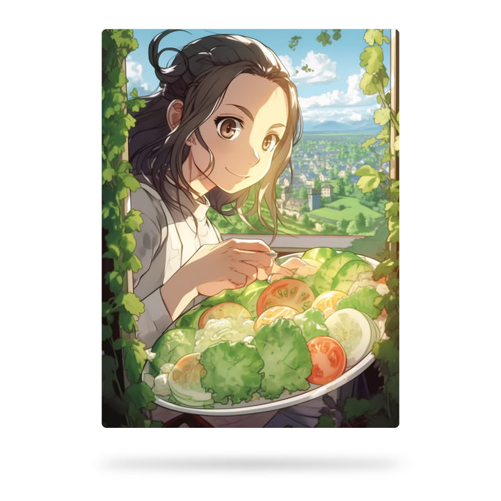 Grüner Genuss - Die Anime-Figur Sakura beim Salatessen