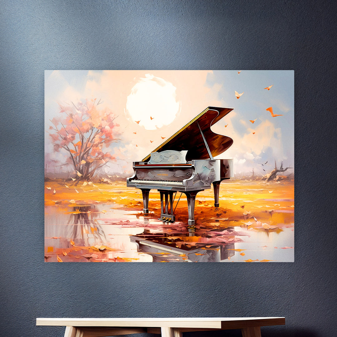 Melodie des Sumpfes - Abstraktes Ölgemälde eines Pianos im Feuchtgebiet