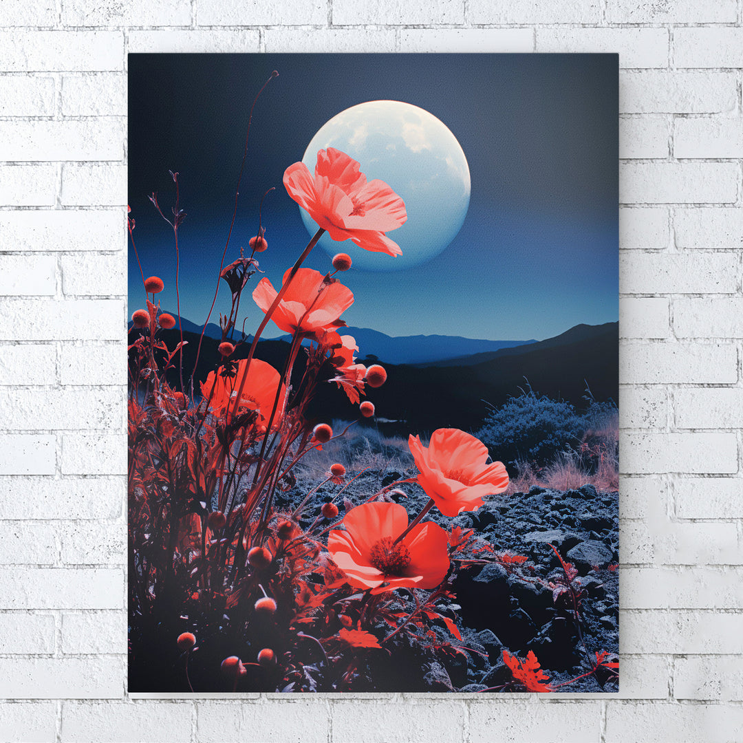 Nächtliche Strahlkraft - Rote Blumen im Mondschein