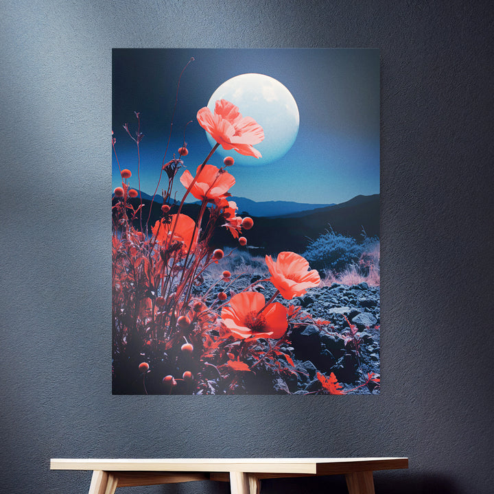 Nächtliche Strahlkraft - Rote Blumen im Mondschein