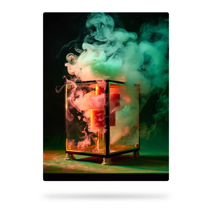 Nebelquadrat - Grün-Pinker Rauch im Glasgefängnis