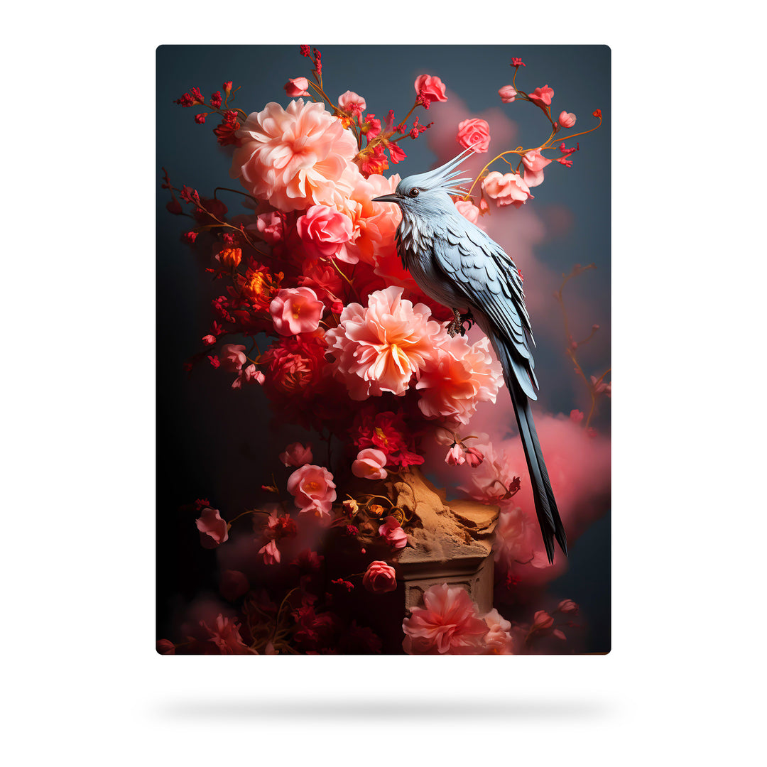 Rosa Ruheplatz - Himmelblauer Vogel auf Blüten