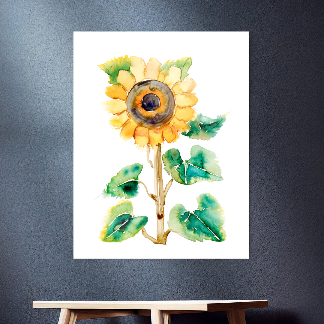 Strahlende Sonnenblume - Ein aufrechtes Aquarell in Gelb und Grün