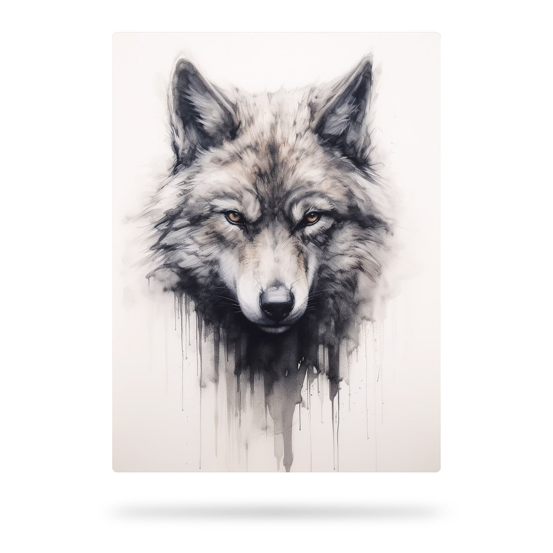 Wildes Herz - Wolfsskizze in Bleistift Kohle und Aquarelltinte
