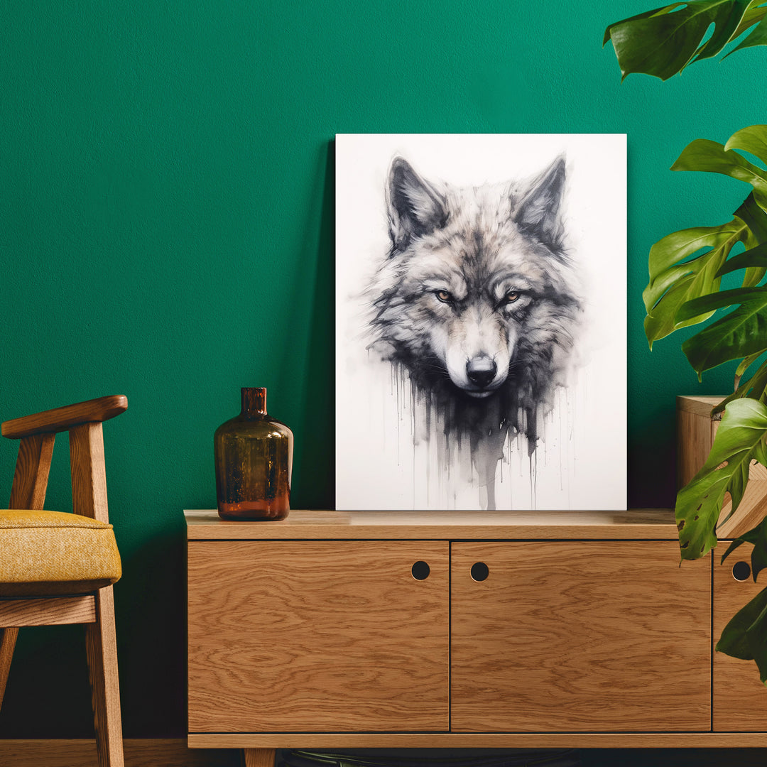 Wildes Herz - Wolfsskizze in Bleistift Kohle und Aquarelltinte